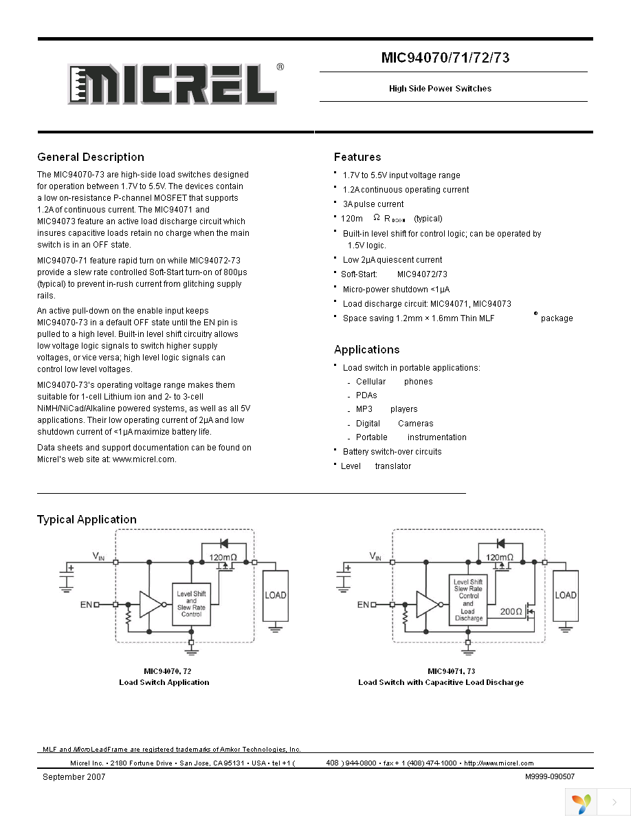 MIC94070YC6 TR Page 1